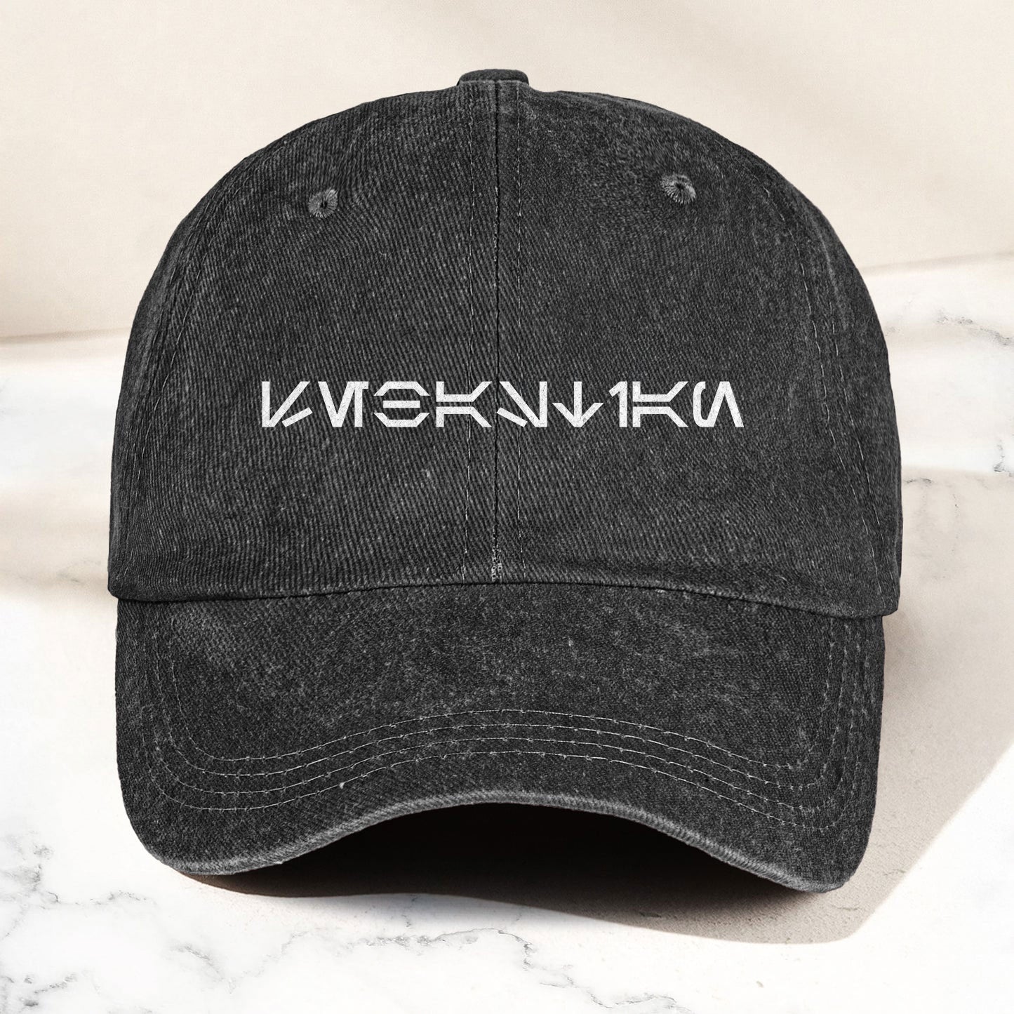 Vintage Aurebesh Star Wars Washed Cap - Personalized Distressed Denim Cap