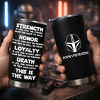 Custom Star Wars Code and Name in Aurebesh/Mando'a 20Oz Tumbler - Personalized Sith Code/ Jedi Code/ Code of Honor Insulated Mug with Lid