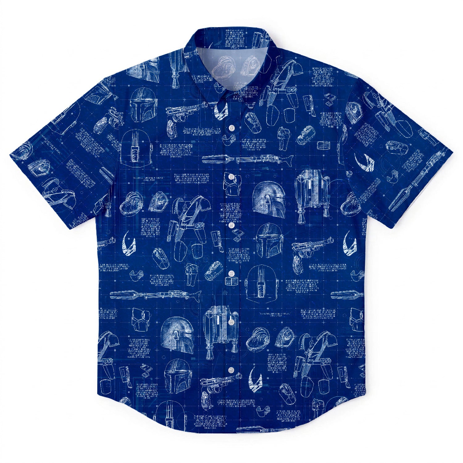 Mandalorian Equipment Blueprint Hawaiian Shirt with Pocket - Star Wars Schematic Button Down Shirt