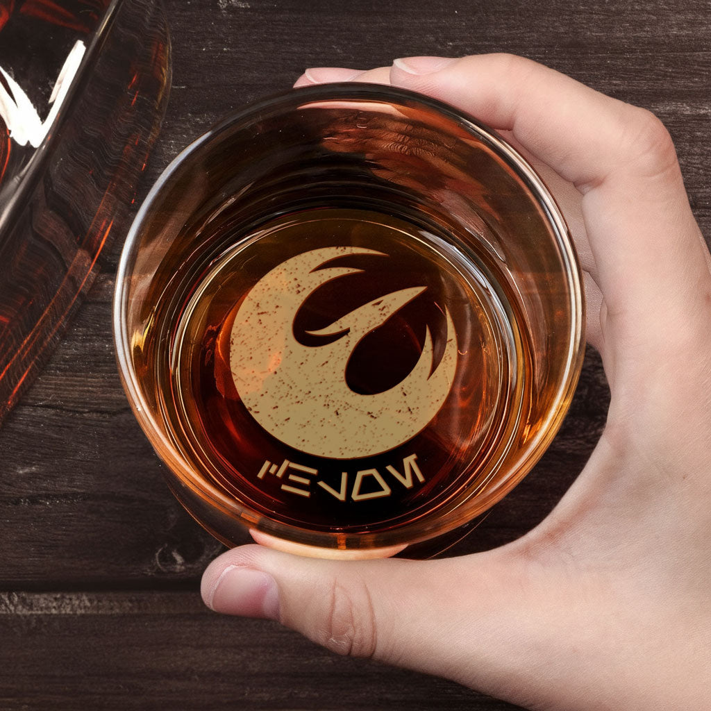 Custom Name in Aurebesh/ Mando'a Star Wars Engraved Whiskey Glass - Personalized Old Fashioned 11OZ Scotch Glass