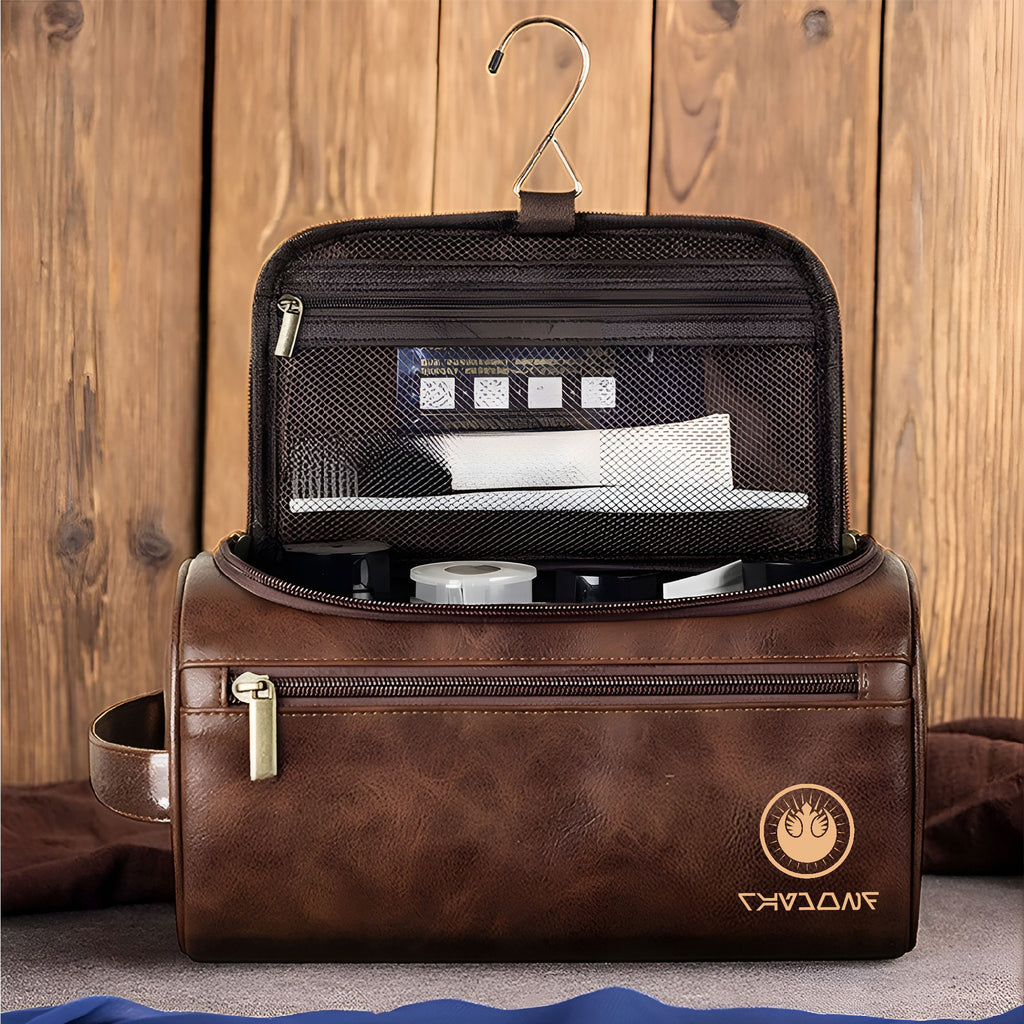Vintage Aurebesh Star Wars Toiletry Bag - Personalized Leather Toiletry Bag