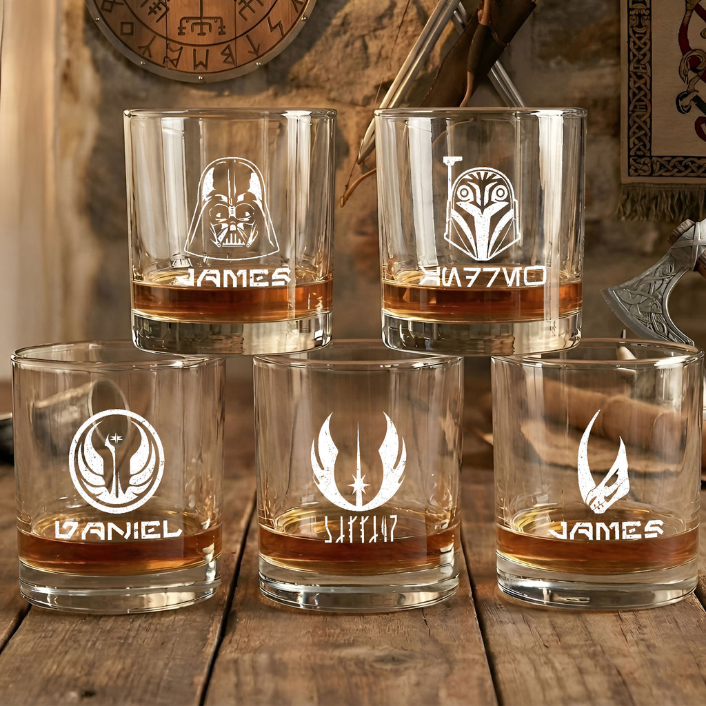 Custom Name in Aurebesh/ Mando'a Galactic Whiskey Glass - Personalized Old Fashioned 11OZ Scotch Glass