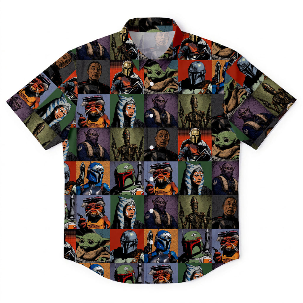Mandalorian Characters Block Hawaiian Shirt with Pocket - Star Wars Button Down Shirt