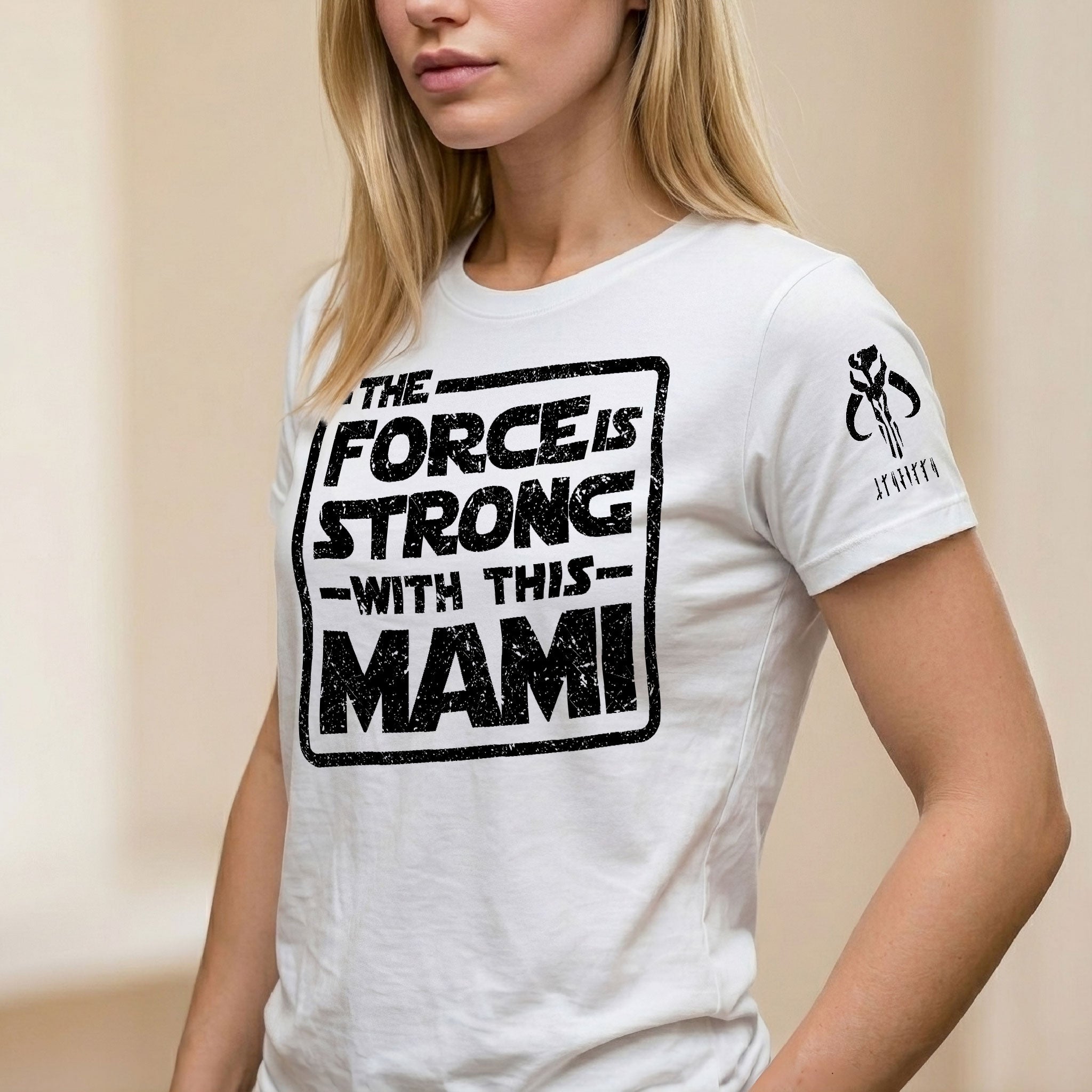 Custom The Force Mom Name in Aurebesh Sleeve Printed Shirt - Personalized Mother's Day Shirt