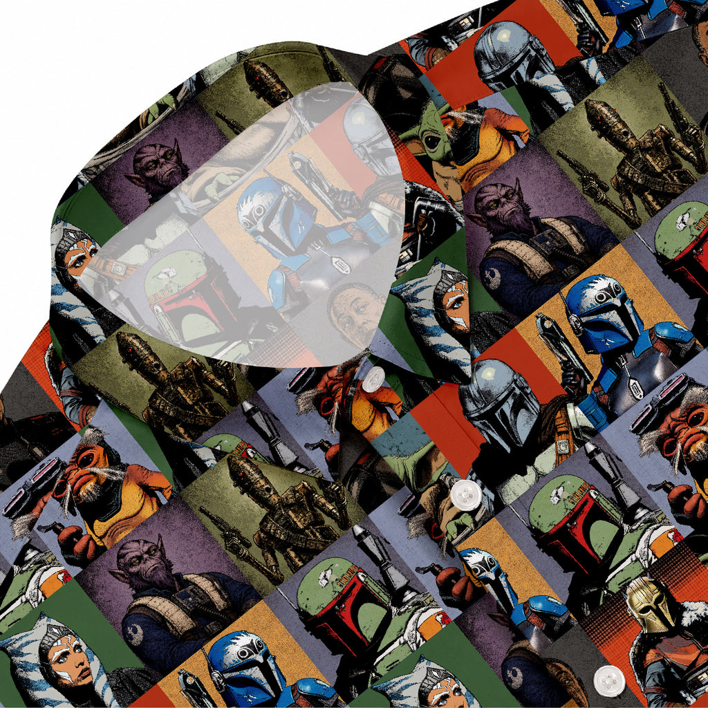 Mandalorian Characters Block Hawaiian Shirt with Pocket - Star Wars Button Down Shirt