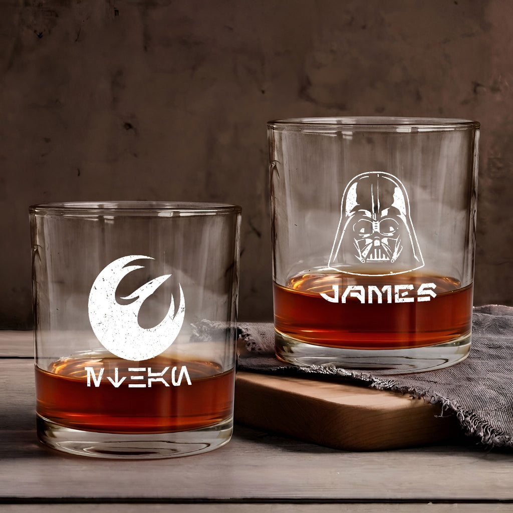 Custom Name in Aurebesh/ Mando'a Star Wars Whiskey Glass - Personalized Old Fashioned 11OZ Scotch Glass