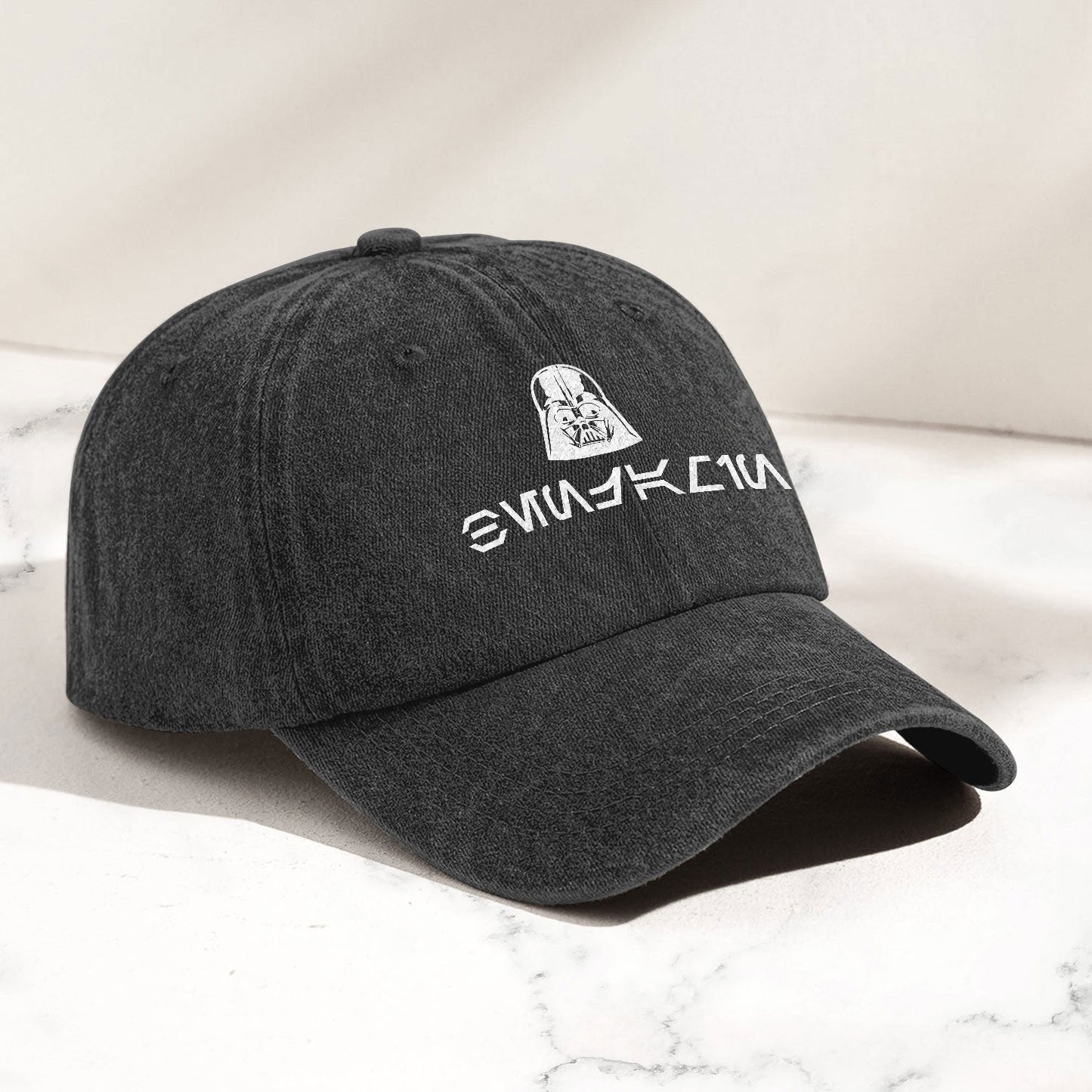 Vintage Aurebesh Galactic Washed Cap With Logo - Personalized Distressed Denim Cap