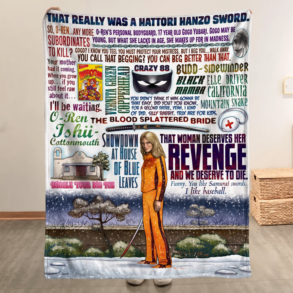 Kill Bill That Woman Deserves Her Revenge Christmas Blanket - Action Movie Sherpa Blanket Gift for Fans