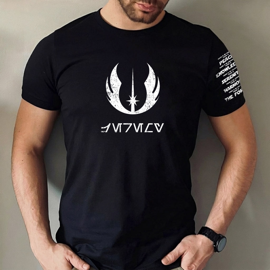 Custom Name in Aurebesh/Mando'a and Star Wars Code Sleeve Printed Shirt - Personalized Shirt and Sleeve