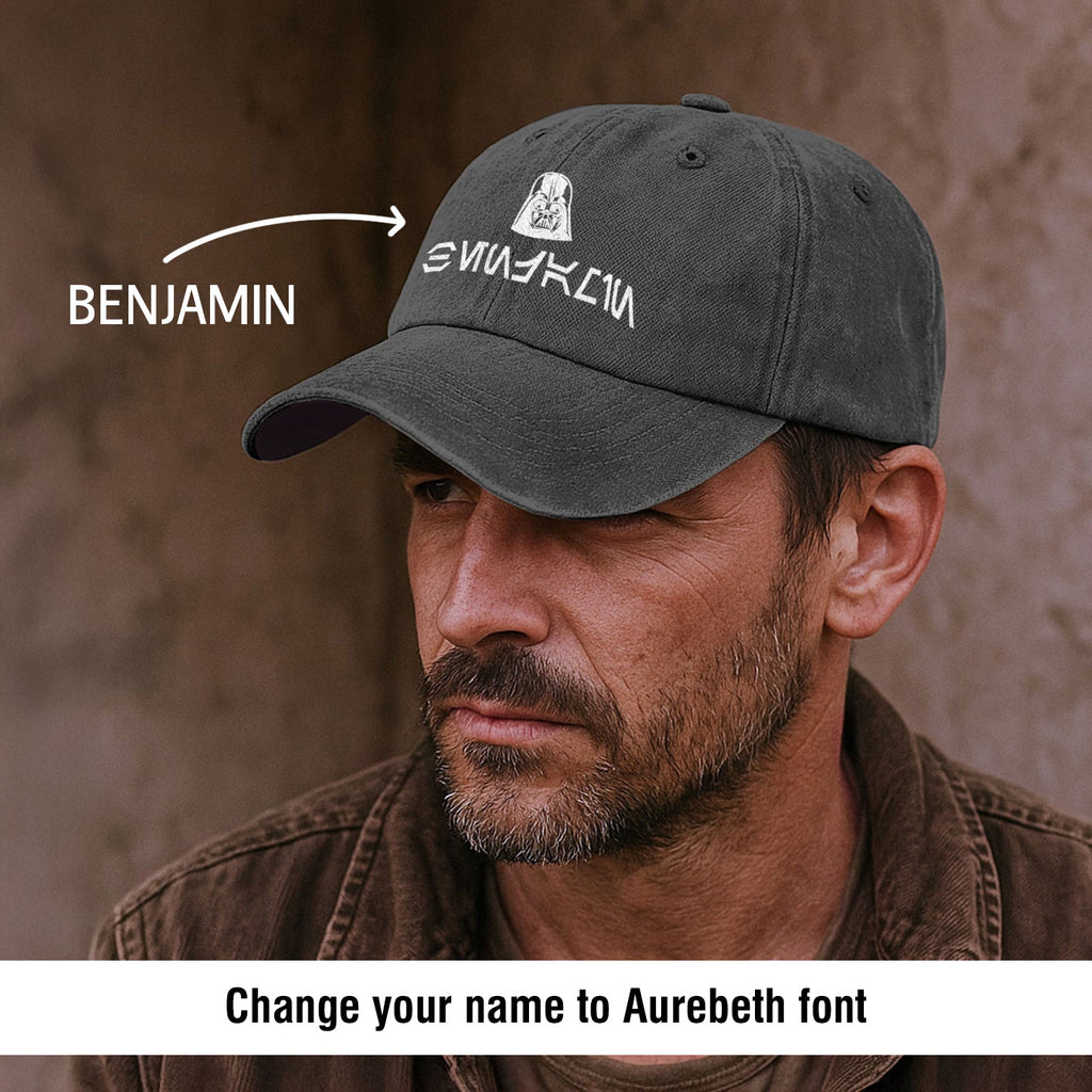 Vintage Aurebesh Galactic Washed Cap With Logo - Personalized Distressed Denim Cap