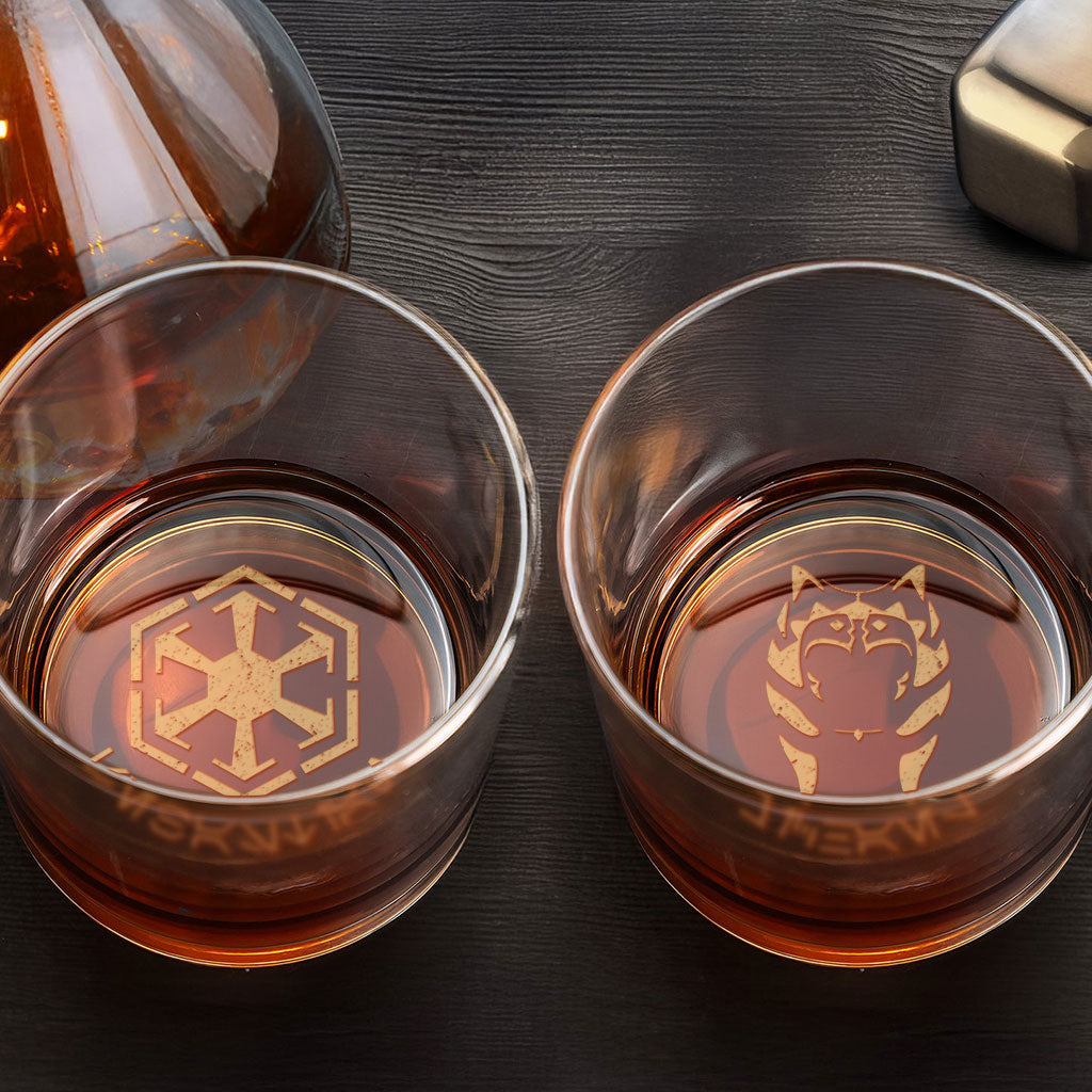 Custom Name in Aurebesh/ Mando'a Star Wars Engraved Whiskey Glass - Personalized Old Fashioned 11OZ Scotch Glass
