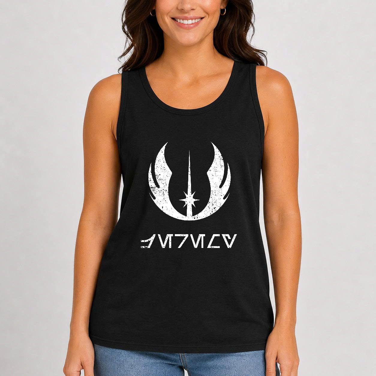 Custom Name in Aurebesh/Mando'a and Star Wars Code Tanktop - Personalized Tanktop Front And Back