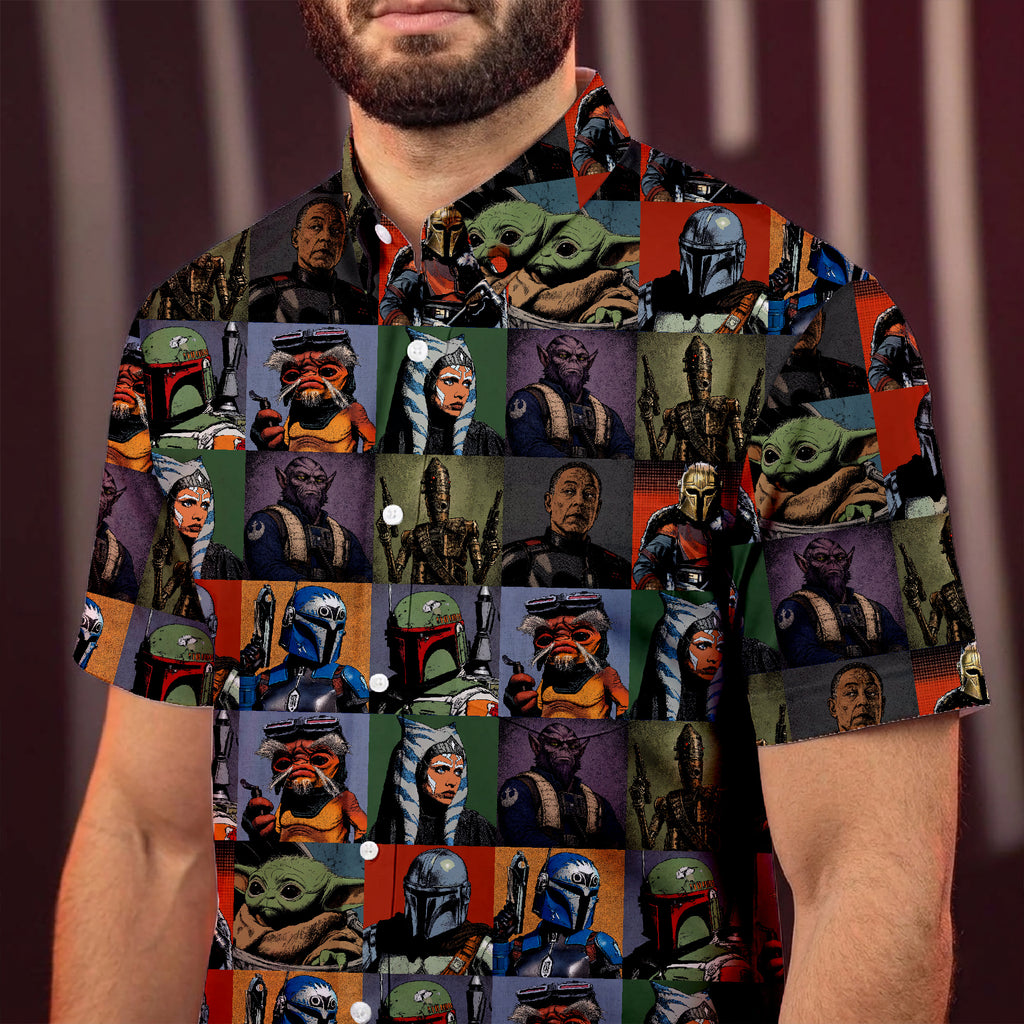 Mandalorian Characters Block Hawaiian Shirt with Pocket - Star Wars Button Down Shirt