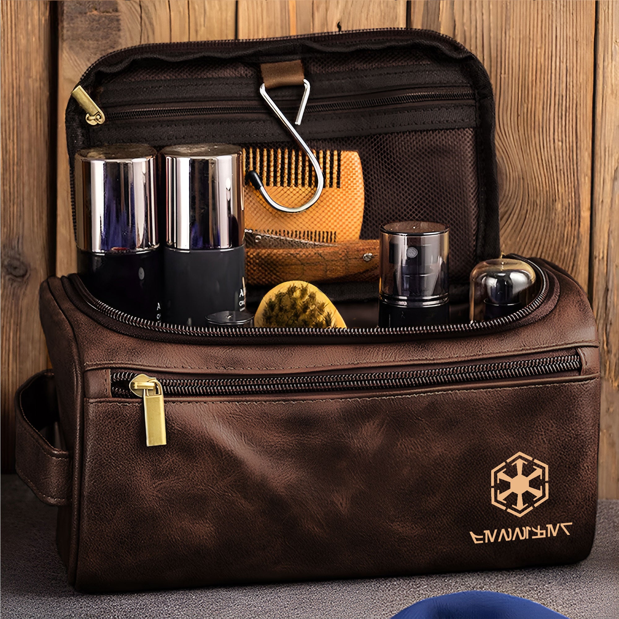 Vintage Aurebesh Star Wars Toiletry Bag - Personalized Leather Toiletry Bag