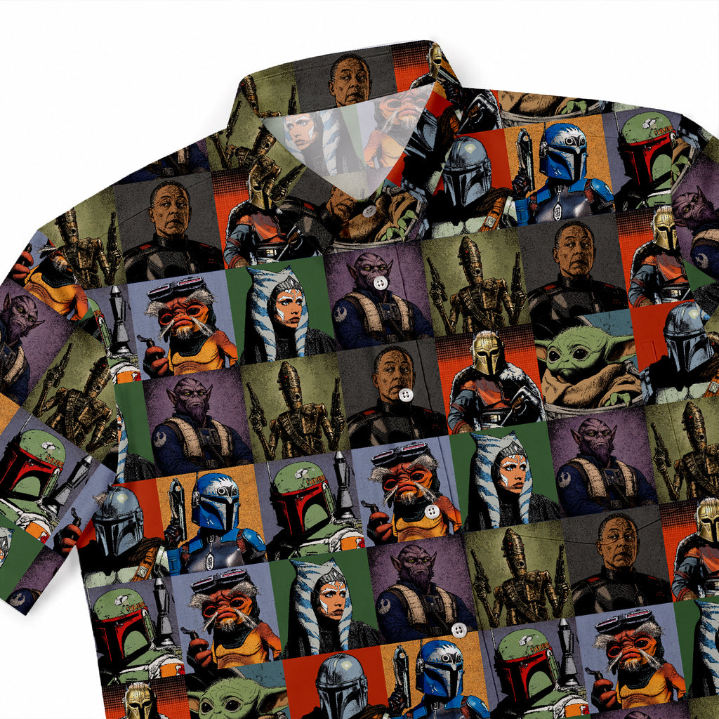 Mandalorian Characters Block Hawaiian Shirt with Pocket - Star Wars Button Down Shirt
