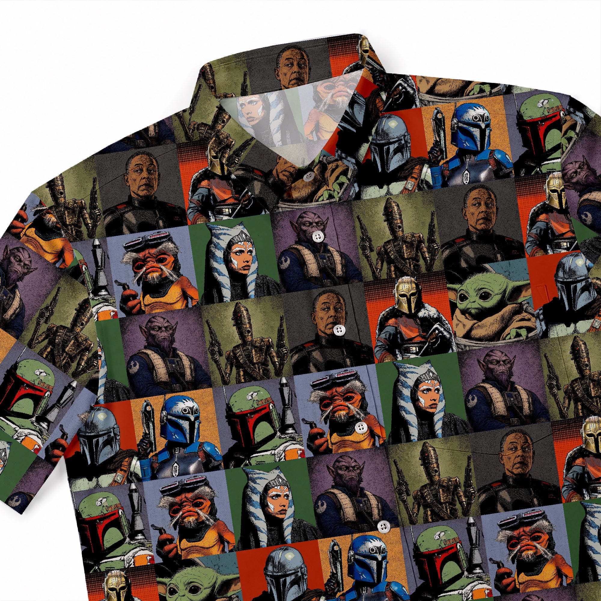 Mandalorian Characters Block Hawaiian Shirt with Pocket - Star Wars Button Down Shirt