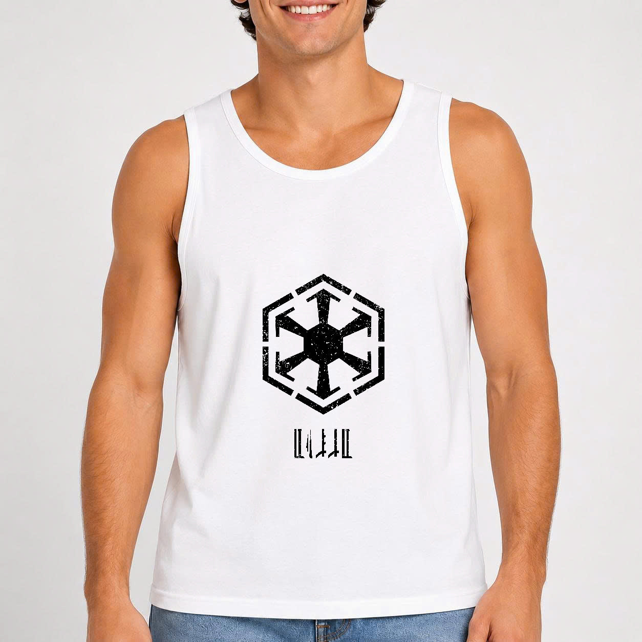 Custom Name in Aurebesh/Mando'a and Galactic Code Tanktop - Personalized Tanktop Front And Back