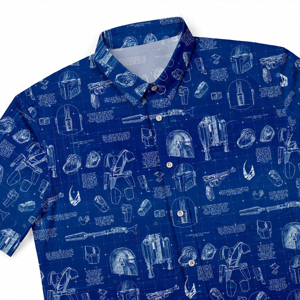 Mandalorian Equipment Blueprint Hawaiian Shirt with Pocket - Star Wars Schematic Button Down Shirt