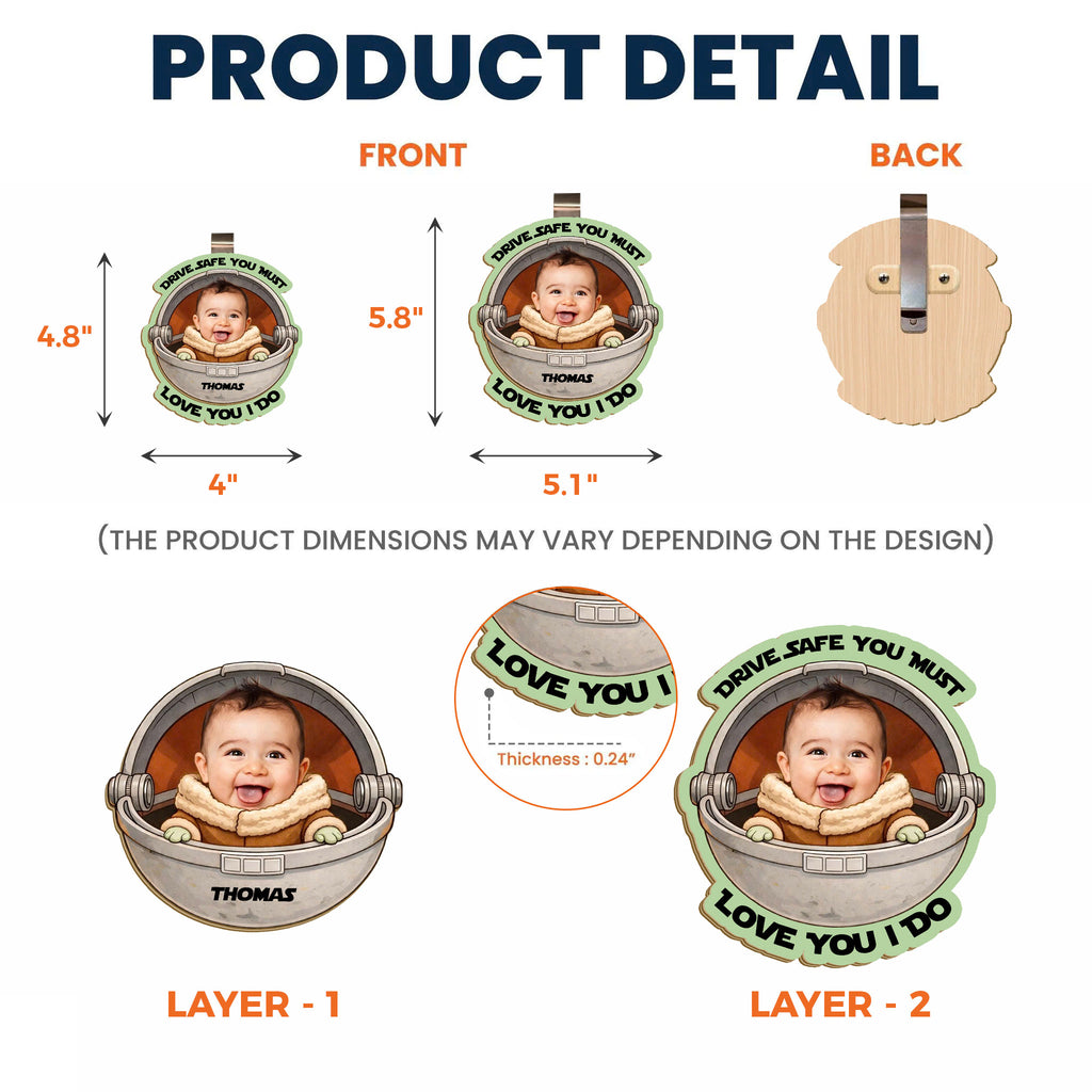 Custom Photo Grogu Drive Safe You Must Wooden Car Visor Clip - Personalized Father Day Gift 2-Layer Car Visor Clip