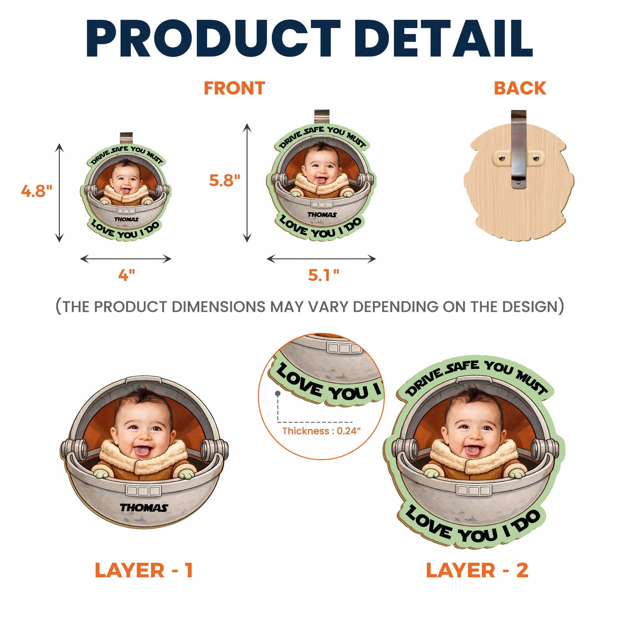 Custom Photo Grogu Drive Safe You Must Wooden Car Visor Clip - Personalized Father Day Gift 2-Layer Car Visor Clip