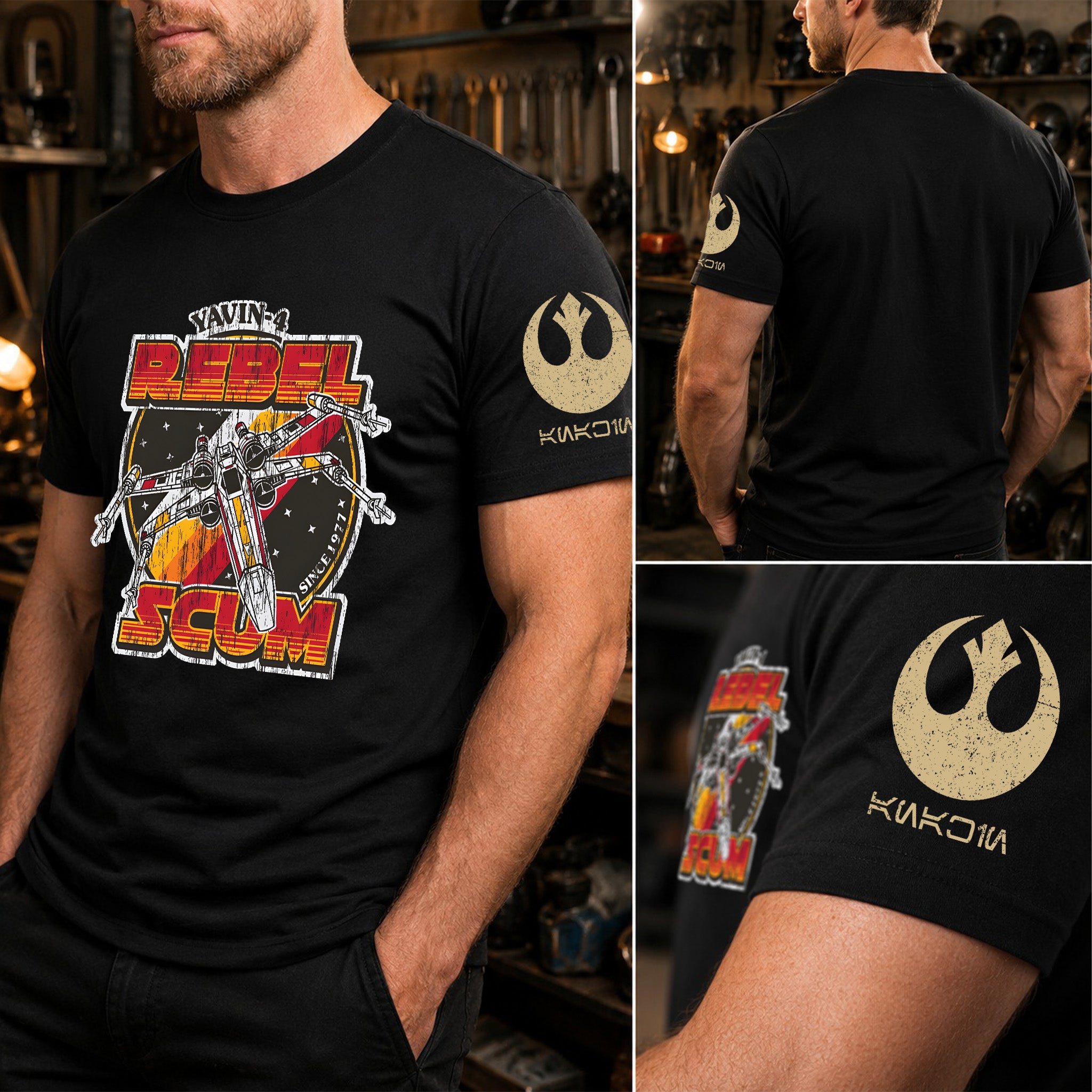 Rebel Scum With Custom Name in Aurebesh/Mando'a Sleeve Printed Shirt - Personalized Shirt and Sleeve