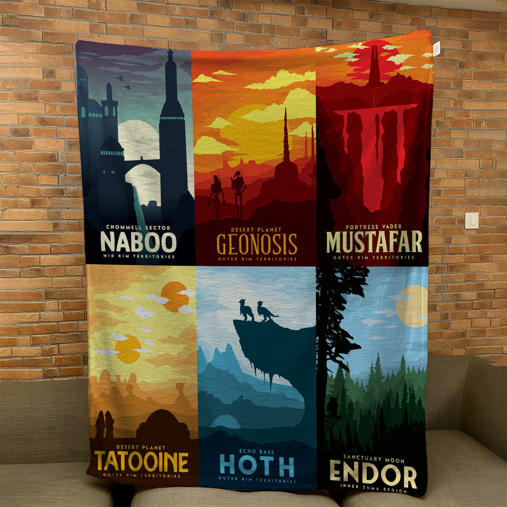 Galactic Locations Art Orginial Saga Sci-fi Movies Blanket - Planets Art Christmas Sherpa Blanket Gift for Fans