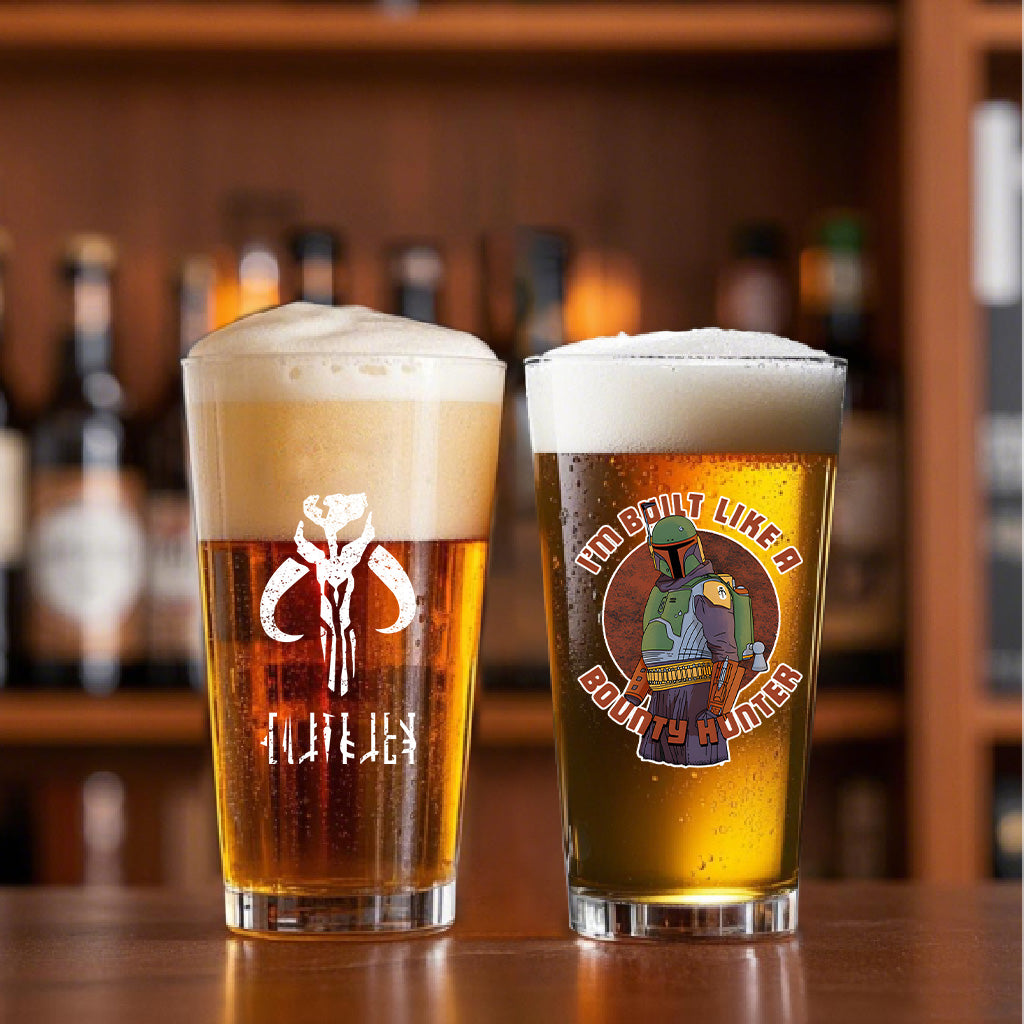 Built Like A Bounty Hunter 16oz Beer Glass - Galactic Personalized Beer Glass