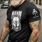 Mando Bounty Hunting Club With Custom Name in Aurebesh/Mando'a Sleeve Printed Shirt - Personalized Shirt and Sleeve