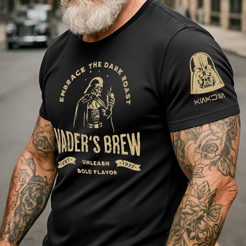 Vader's Brew With Custom Name in Aurebesh/Mando'a Sleeve Printed Shirt - Personalized Shirt and Sleeve