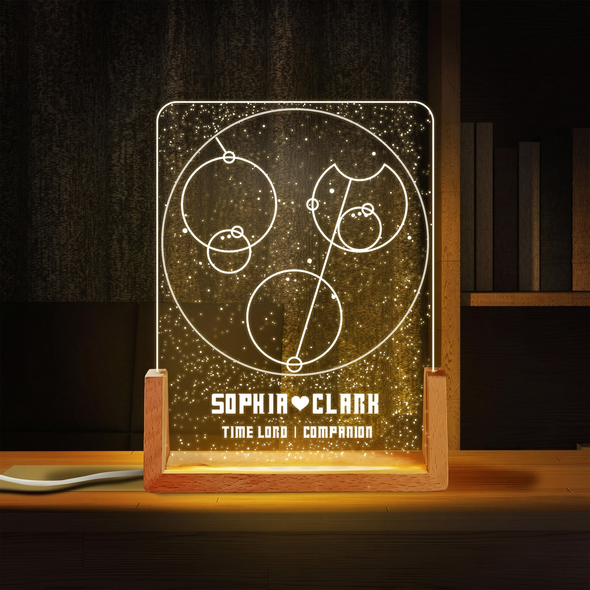 Custom Gallifreyan Time Lord Companion Acrylic Night Light - Personalized Anniversary Night Light