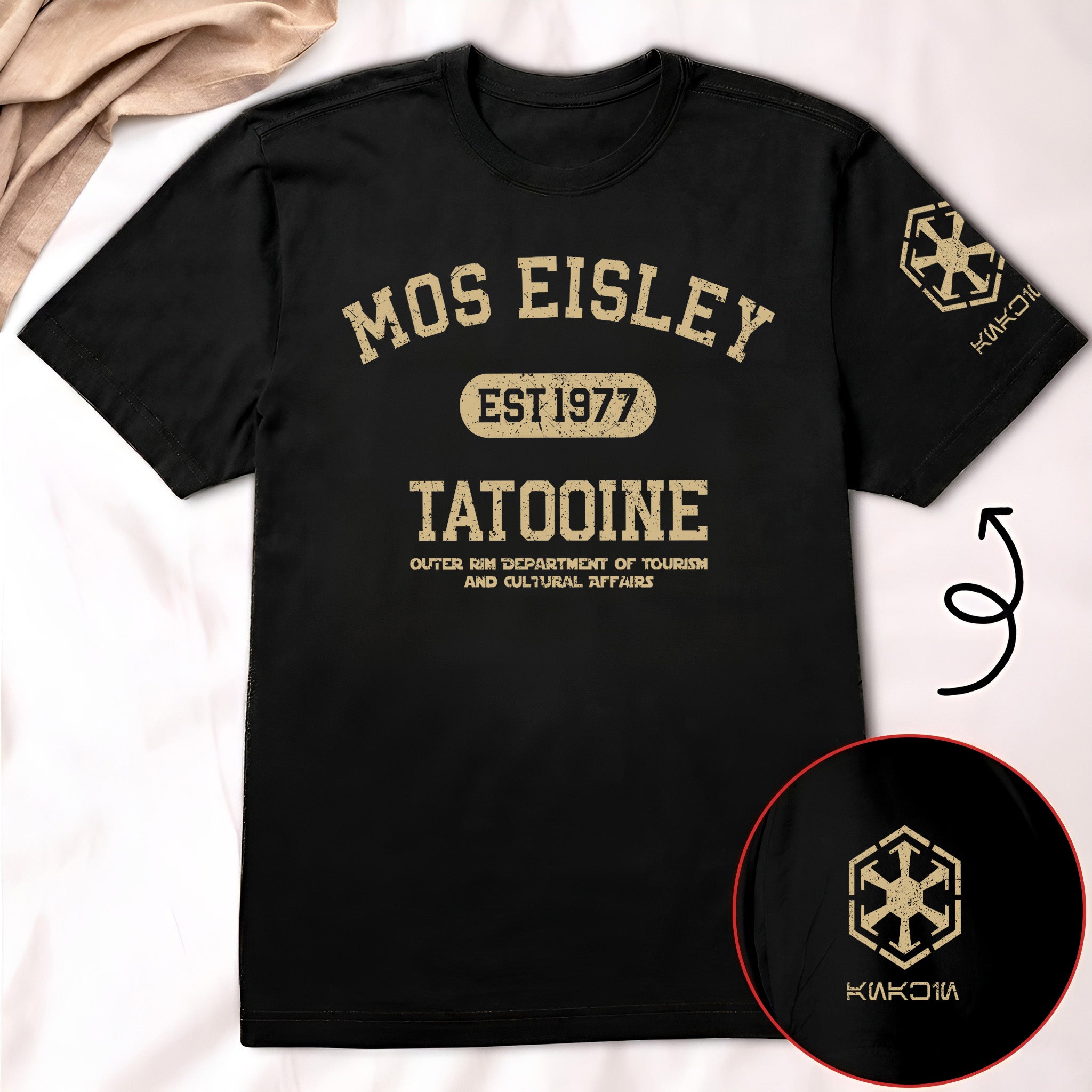 Outer Rim Tourism With Custom Name in Aurebesh/Mando'a Sleeve Printed Shirt - Personalized Shirt and Sleeve