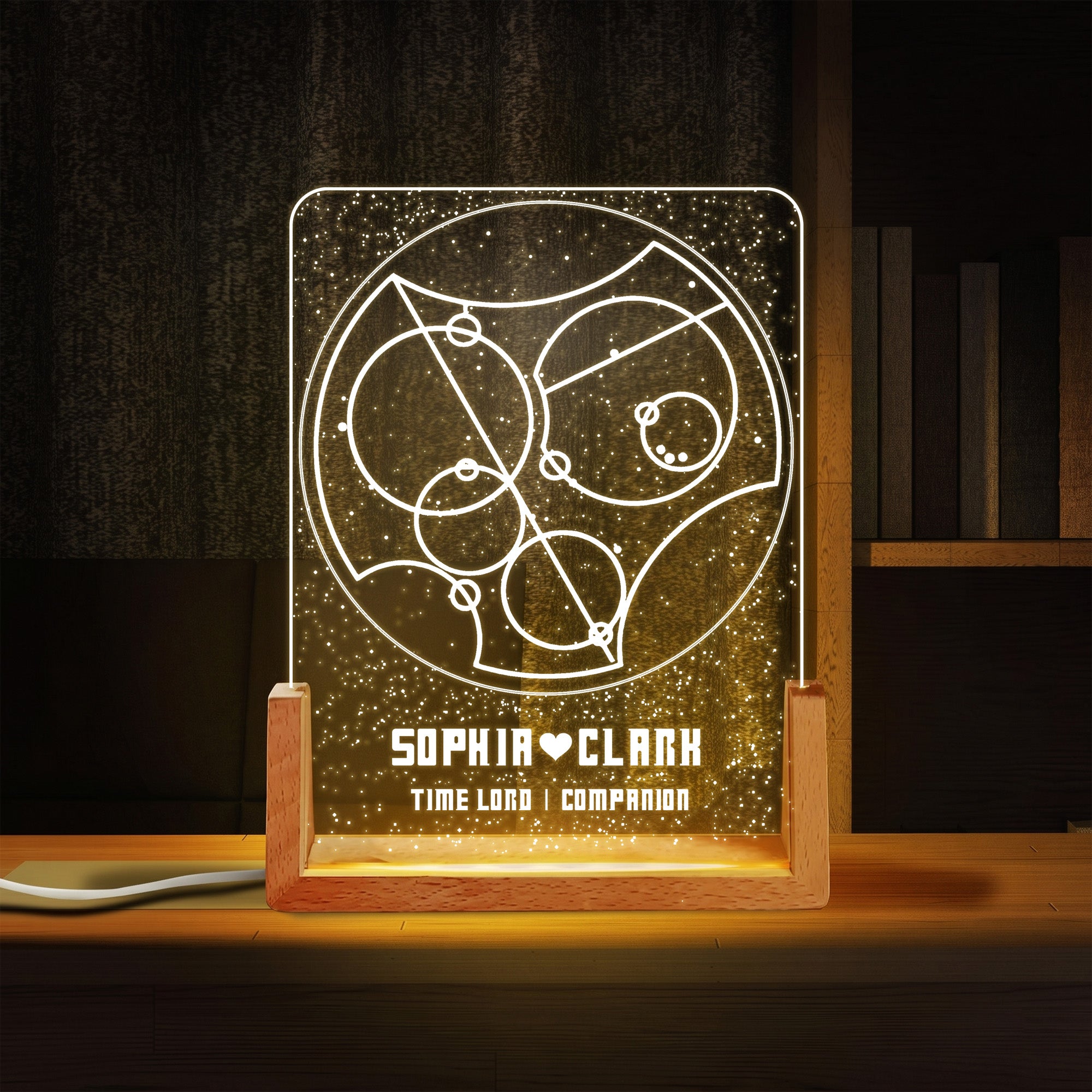 Custom Gallifreyan Time Lord Companion Acrylic Night Light - Personalized Anniversary Night Light