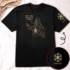 #1 Dad Vader With Custom Name in Aurebesh/Mando'a Sleeve Printed Shirt - Personalized Shirt and Sleeve