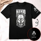 Mando Bounty Hunting Club With Custom Name in Aurebesh/Mando'a Sleeve Printed Shirt - Personalized Shirt and Sleeve