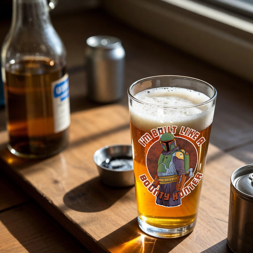 Built Like A Bounty Hunter 16oz Beer Glass - Galactic Personalized Beer Glass