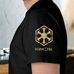 #1 Dad Vader With Custom Name in Aurebesh/Mando'a Sleeve Printed Shirt - Personalized Shirt and Sleeve