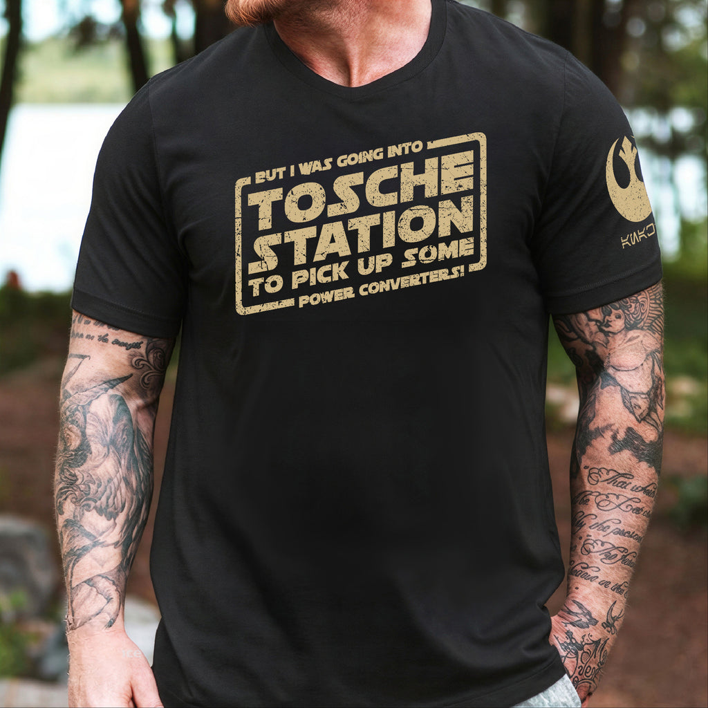 What About The Power Converter With Custom Name in Aurebesh/Mando'a Sleeve Printed Shirt - Personalized Shirt and Sleeve