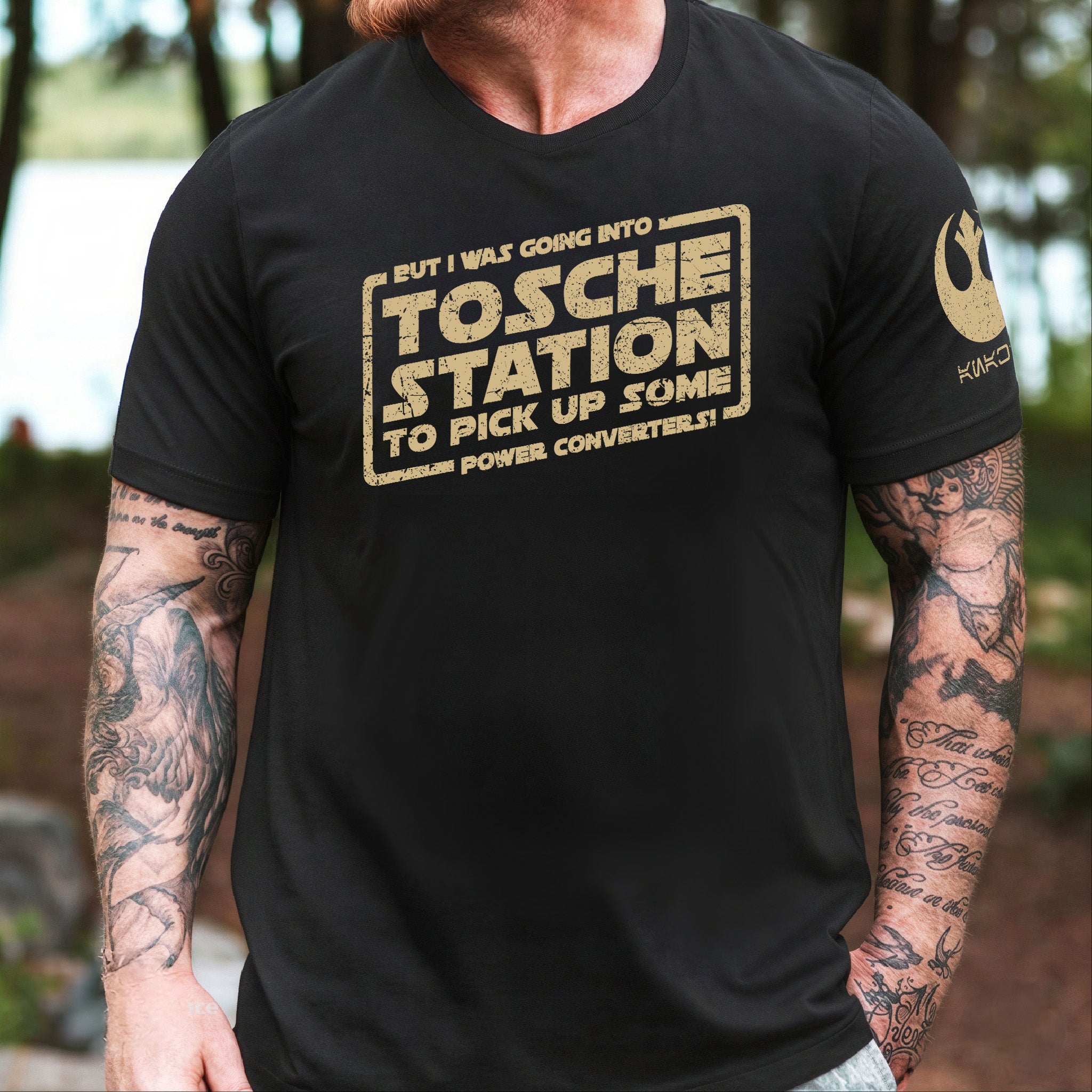 What About The Power Converter With Custom Name in Aurebesh/Mando'a Sleeve Printed Shirt - Personalized Shirt and Sleeve