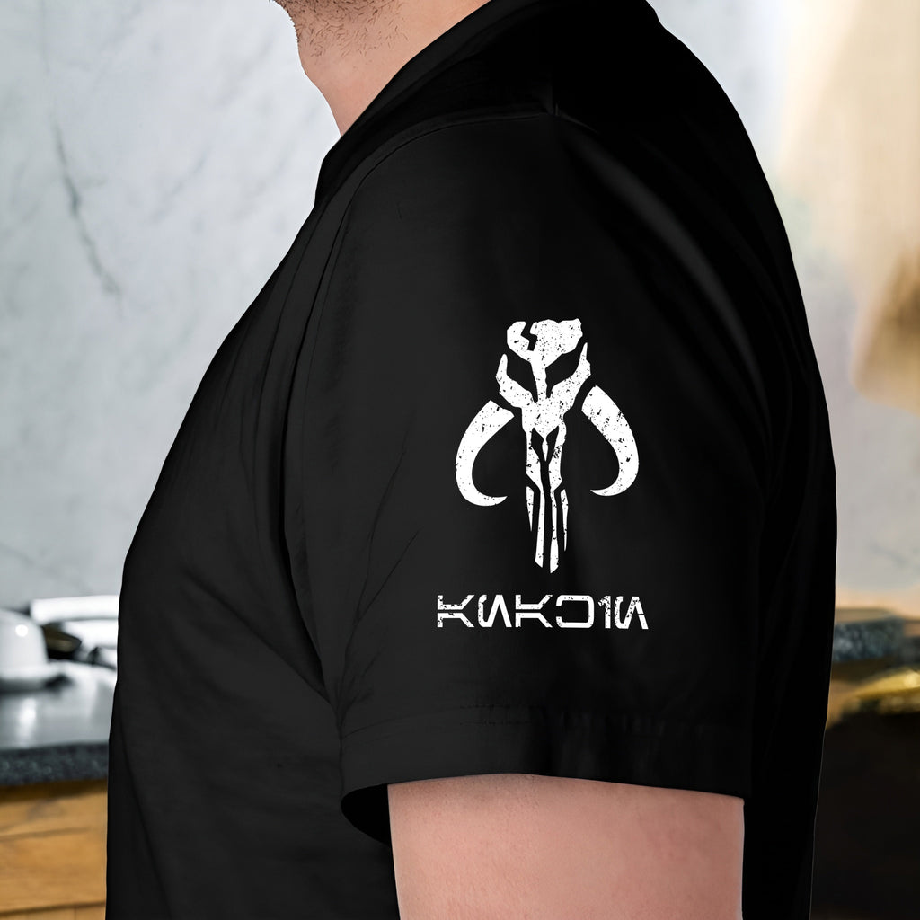 Bounty Hunter With Custom Name in Aurebesh/Mando'a Sleeve Printed Shirt - Personalized Shirt and Sleeve