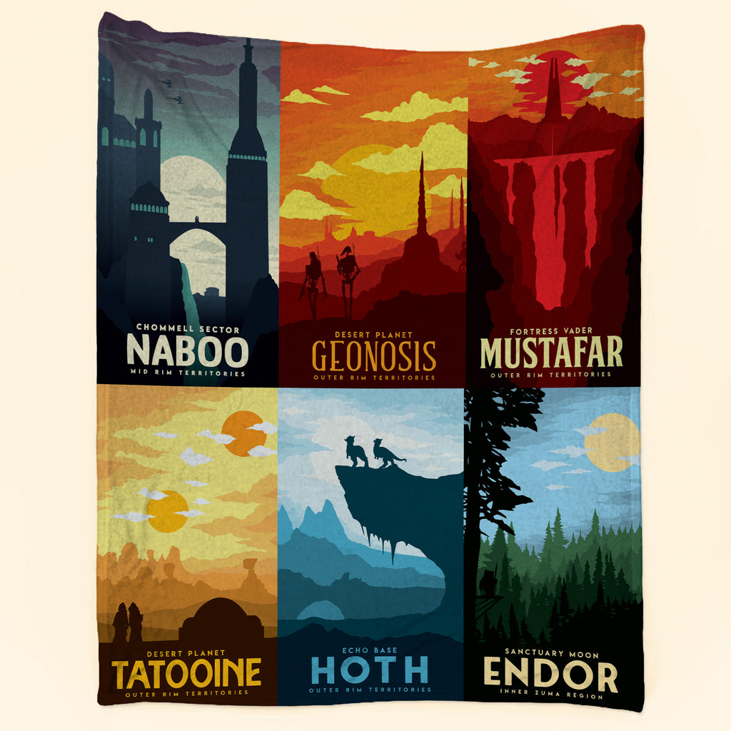 Galactic Locations Art Orginial Saga Sci-fi Movies Blanket - Planets Art Christmas Sherpa Blanket Gift for Fans