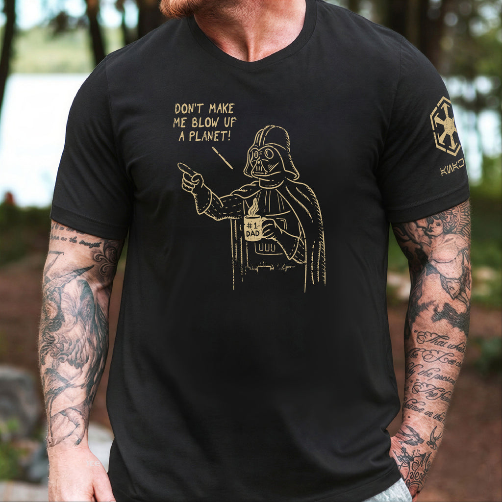 #1 Dad Vader With Custom Name in Aurebesh/Mando'a Sleeve Printed Shirt - Personalized Shirt and Sleeve