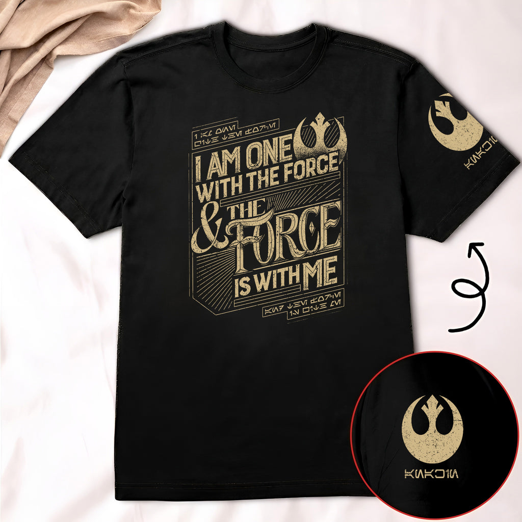 I am The One With The Force With Custom Name in Aurebesh/Mando'a Sleeve Printed Shirt - Personalized Shirt and Sleeve