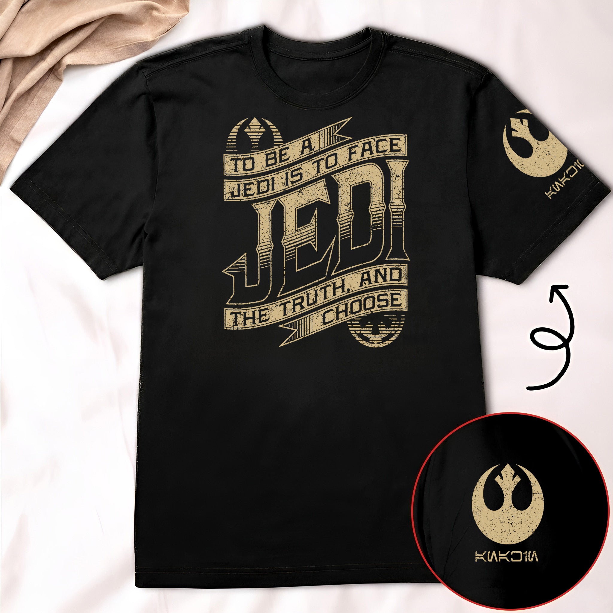 To Be A Jedi With Custom Name in Aurebesh/Mando'a Sleeve Printed Shirt - Personalized Shirt and Sleeve