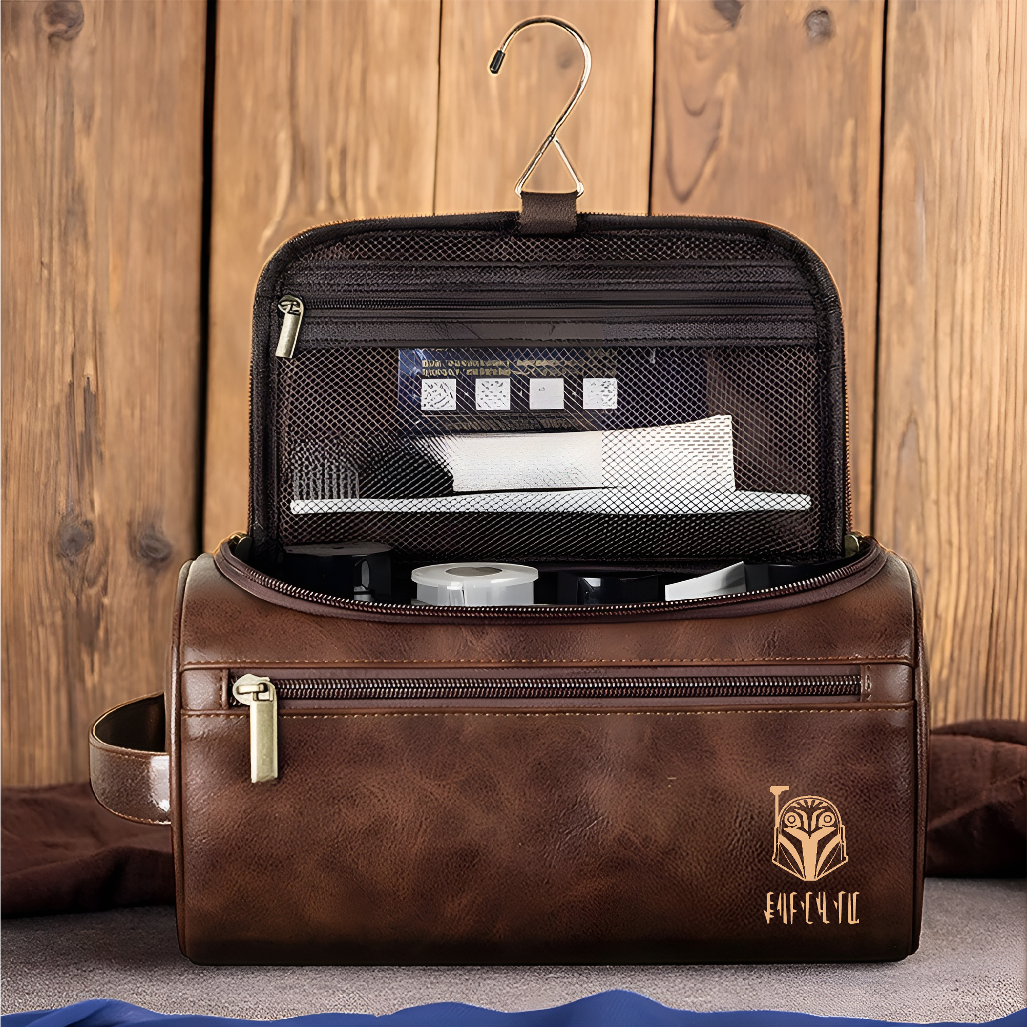 Vintage Aurebesh Star Wars Toiletry Bag - Personalized Leather Toiletry Bag