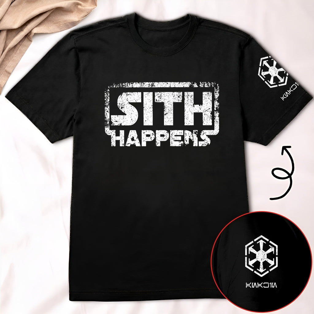 Sith Happens With Custom Name in Aurebesh/Mando'a Sleeve Printed Shirt - Personalized Shirt and Sleeve
