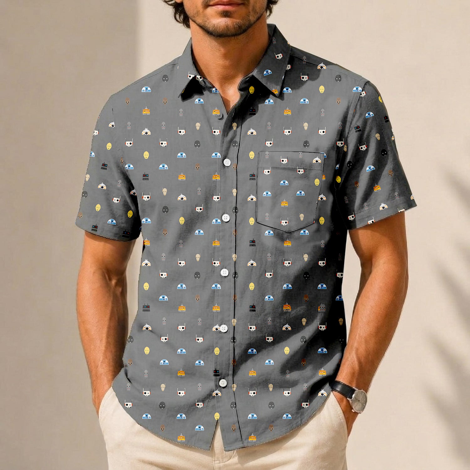 Galactic Droid Registry Hawaiian Shirt with Pocket - Star Wars Button Down Shirt
