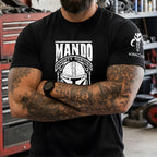 Mando Bounty Hunting Club With Custom Name in Aurebesh/Mando'a Sleeve Printed Shirt - Personalized Shirt and Sleeve
