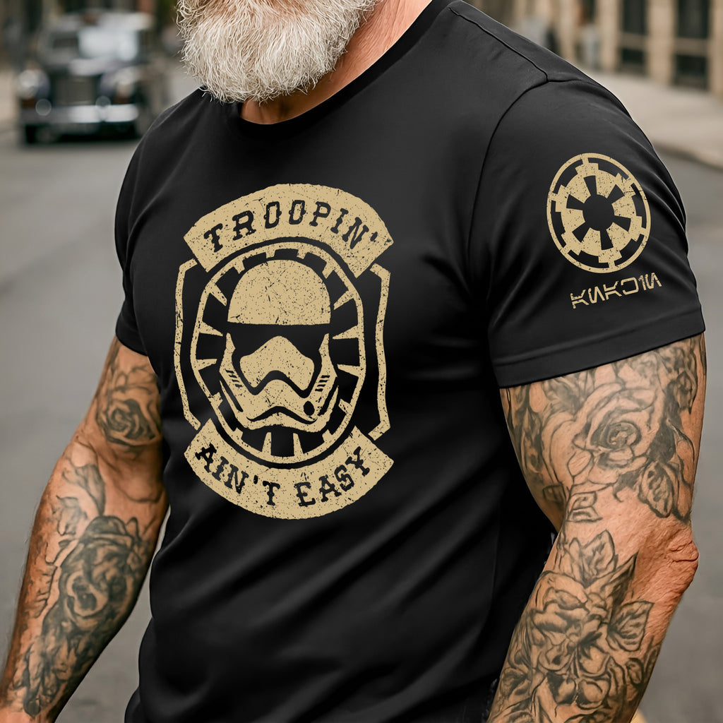 Troopin Aint Easy With Custom Name in Aurebesh/Mando'a Sleeve Printed Shirt - Personalized Shirt and Sleeve