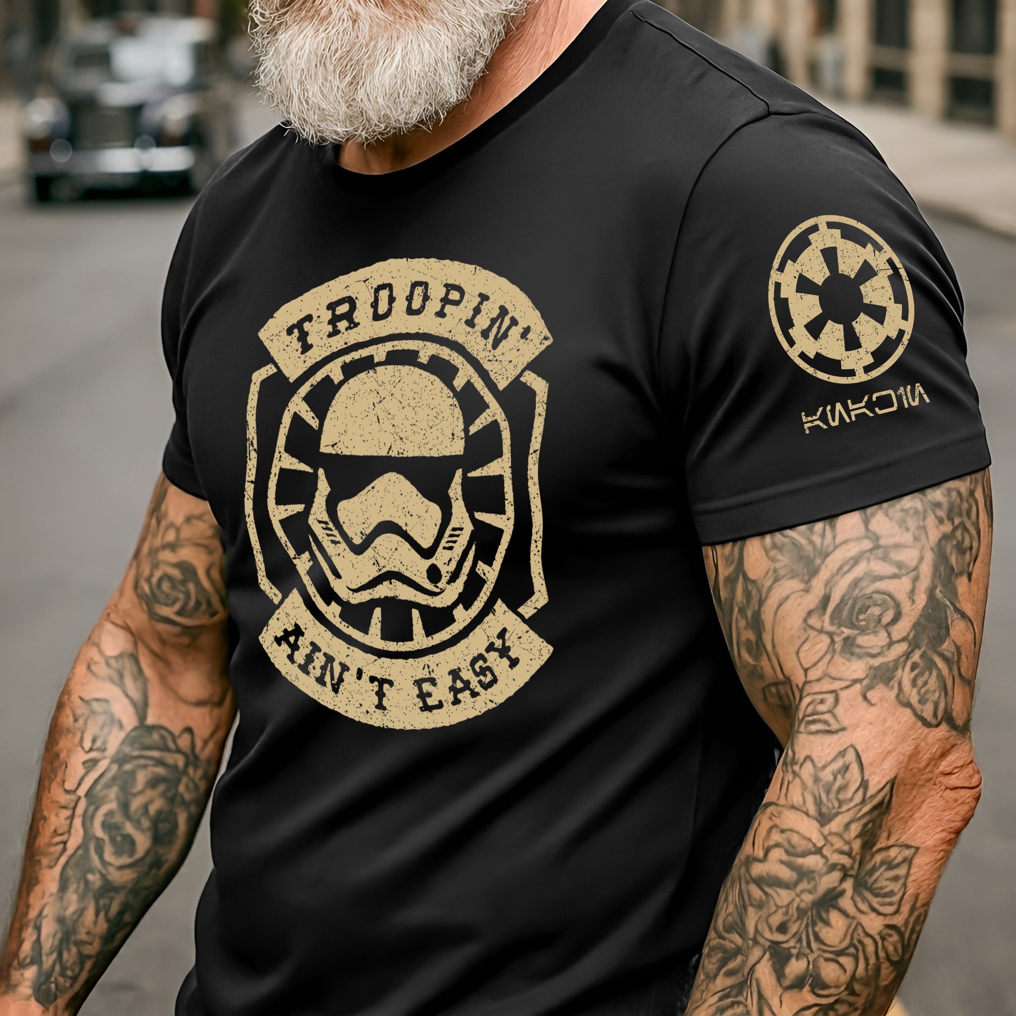 Troopin Aint Easy With Custom Name in Aurebesh/Mando'a Sleeve Printed Shirt - Personalized Shirt and Sleeve