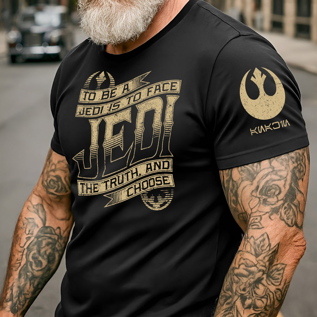 To Be A Jedi With Custom Name in Aurebesh/Mando'a Sleeve Printed Shirt - Personalized Shirt and Sleeve